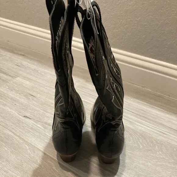 Rollda Women's Western Cowboy Fashion Boots Black US Size 8.5 Embroidered - Picture 3 of 11